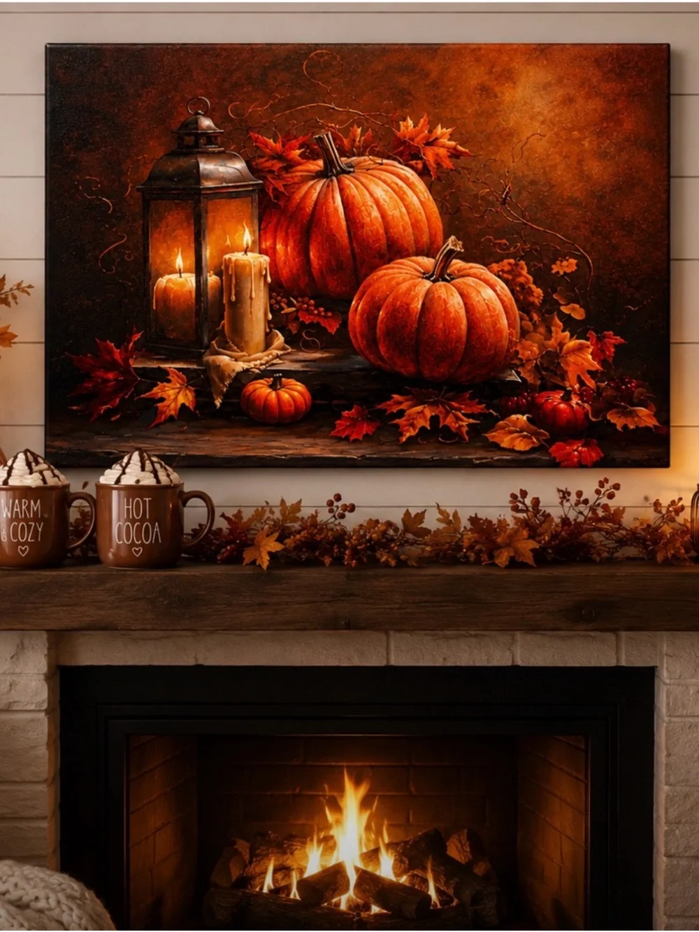 Autumn Pumpkin Lantern Wall Art - Orange Canvas Print 15.5”W x 12”H